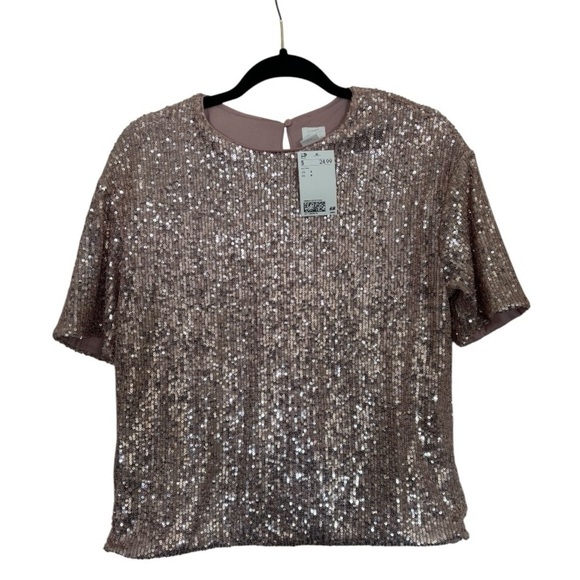 NWT H&M Rosegold Sequin Top Size Small (S) - Picture 2 of 9